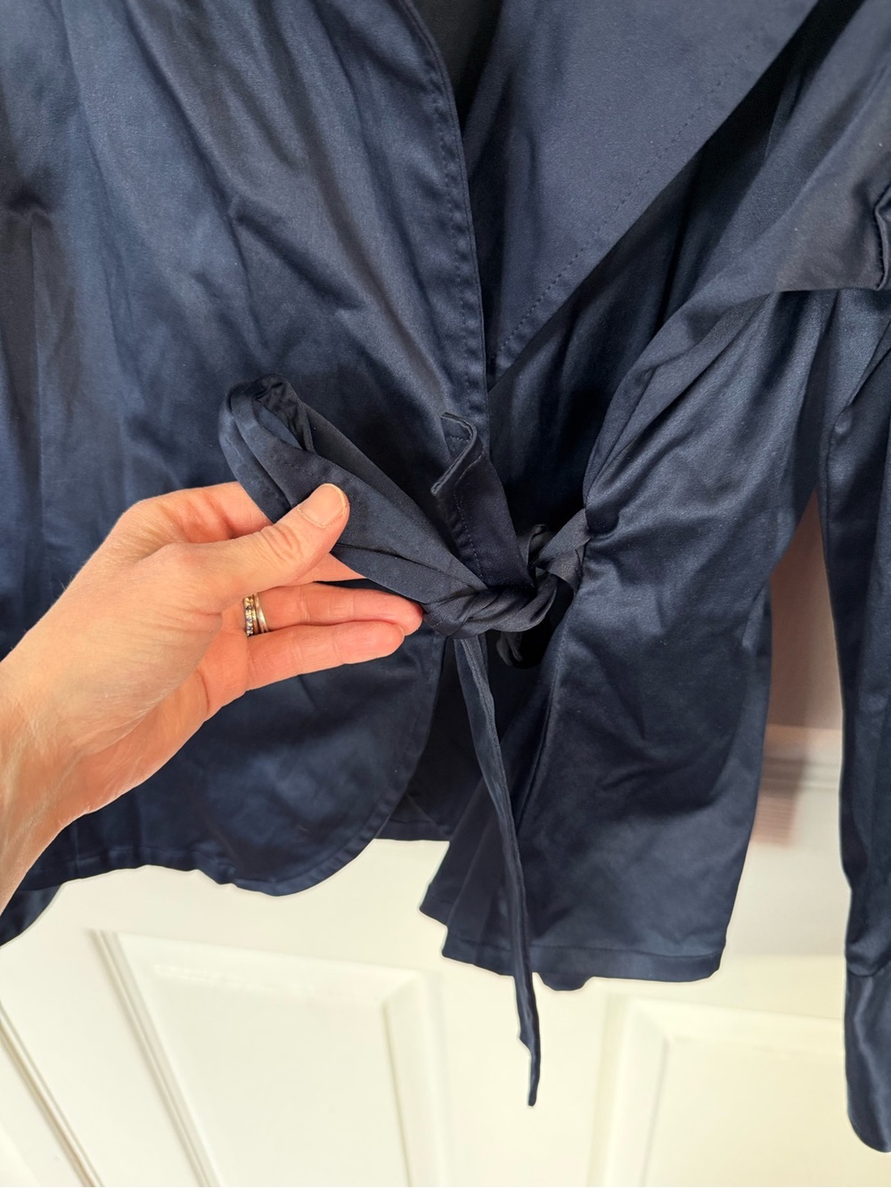 Linea by Louis Dell'Ollio Deep Navy Satin Wrap Blazer - Picture 3 of 7